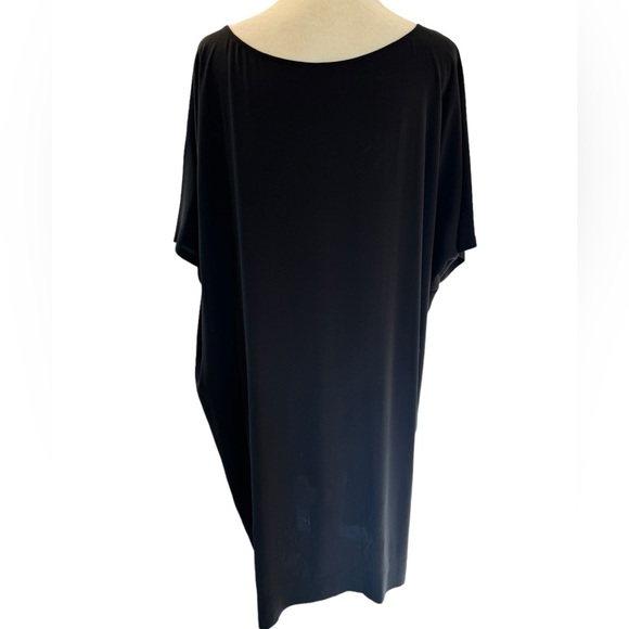 Eileen Fisher Black Silk Midi Dress. Short Sleeves, Boxy Cut. Size L. EUC - Picture 4 of 9